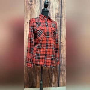 Ralph Lauren Red and Black Plaid Button Down Shirt Womens Size Medium!